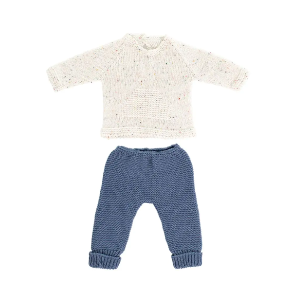 Image sur Pyjama en tricot blanc et bleu pour poupées de 40 cm